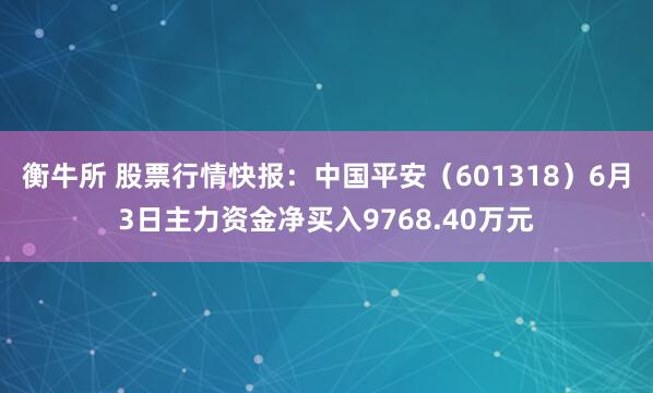 衡牛所 股票行情快报：中国平安（601318）6月3日主力资金净买入9768.40万元