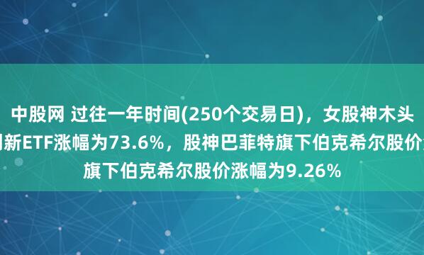 中股网 过往一年时间(250个交易日)，女股神木头姐旗下ARK创新ETF涨幅为73.6%，股神巴菲特旗下伯克希尔股价涨幅为9.26%